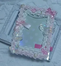 ハンドメイド　硬質ケース　ブロマイドケース　ホイップデコ　推し活　ピンク　白