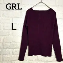 グレイル　【Ｌ】　スクエアネックリブ　ニットトップス　ボルドー　無地　女性らしい