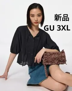 GU レースペプラムブラウス 3XL ブラック