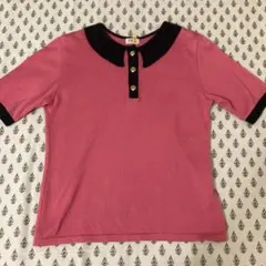 FOXEY 半袖 ニット ポロシャツ ピンク ネイビーのサムネイル
