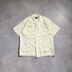 古着 70s vintage キューバシャツ ライトイエロー 半袖 シースルー