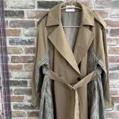 MURUA ムルーア　トレンチコート　マテリアルミックス　チェック　ロングコート