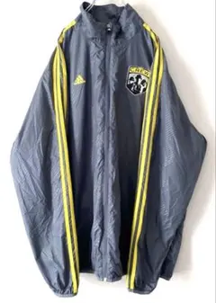 アディダス THE CREW イエローライン ナイロンジャケットXL グレー古着