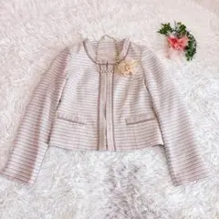 RUIRUE BOUTIQUEノーカラーツイードジャケットピンク入学式フォーマル