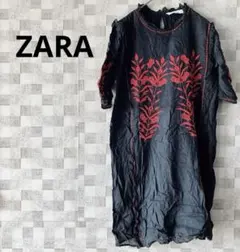ZARA ザラ 赤刺繍 ブラック 長袖シャツ