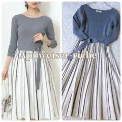 【アプワイザー リッシェ】1 ニット 大人綺麗め プリーツ柄編みニットワンピース