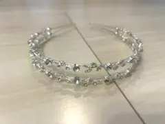 結婚式　クリスタルビーズ　ダブルストランド　ヘッドドレス　カチューシャ