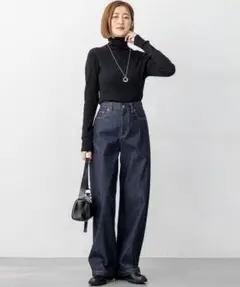 大きいサイズ48＊23区 デニムライクシャンブレーワイドデニム＊自由