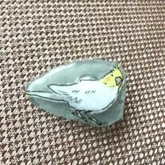 オカメインコ　帯留め　シーグラス　帯留　鳥　動物　インコ