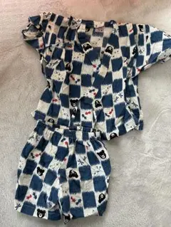 甚平 青と白チェック柄