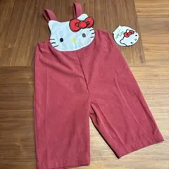 ハローキティ　サロペット　コーデュロイ　シンプル　サンリオ　レッド