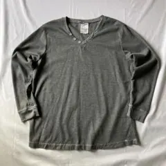 00s サーマル ヘンリーネック ロンT ワッフル生地 グレー グランジ Y2K