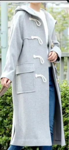 お値下げ　大人気グレー フード付き ロングダッフルコート