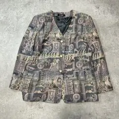 vintage DOREE ノーカラージャケット マルチカラーピンク古着
