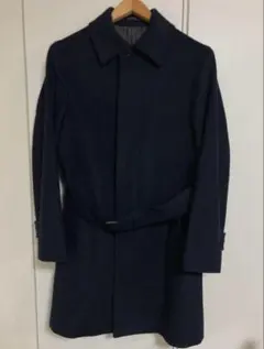 EDIFICE エディフィスのカシミヤ混ステンカラーコート　ベルト付き　紺