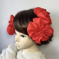 赤い花のヘアアクセサリー 3個セット 成人式 七五三 赤リボン