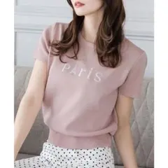 JULIA BOUTIQUE★Parisロゴ刺繍ニットトップス ピンクのサムネイル