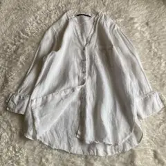 ZARA BASIC ザラ リネン 100% 袖口 リボンシャツ