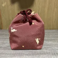 未使用　ウサギと花模様のピンク巾着袋☝˃̵͈̑ᴗ˂̵͈̑❤
