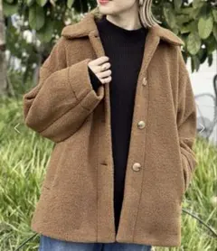 美品　LEPSIM ライトボアステンカラーコート　キャメル