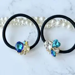 【SALE!!限定セット】ブルー　星型　ハート型　ビジュー　ストーン　ヘアゴム