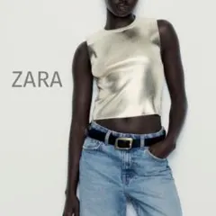 ZARA ザラ L メタリックゴールド泊加工ノースリーブトップスのサムネイル