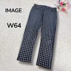 【イマージュIMAGE】ブロックチェック　スキニーカジュアルパンツ　黒グレー　M