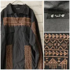 Amima　アミナ　長袖シャツ　刺繍　幾何学模様　インド製　古着屋購入のサムネイル