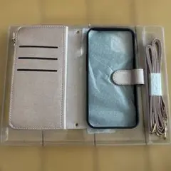 iPhone 14 手帳型ケース ピンク ショルダーストラップ付き