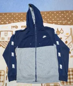 NIKE　ナイキスウェットパーカー　グレー紺Sサイズ　袖ラインロゴ