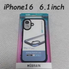 iPhone16 ケース カバー ハイブリッドケース (ブラック×クリアブルー)