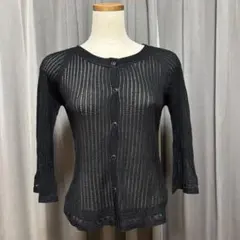 未使用　SEIZE 黒いストライプ編み五分袖カーディガン