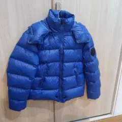 新品未使用 青いフード付きダウンジャケット、ギフトバック汚れあり