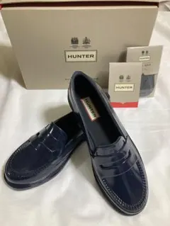 HUNTERオリジナルローファー #3(22cm) ネイビー&HEEL GRIP