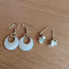 ピアス　ピアスセット　ホワイトフープ　パールビーズ