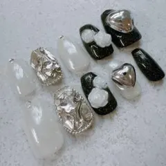 No59オーダーネイルチップ 薔薇 ハート 埋めつくし y2k 韓国 ワンホン