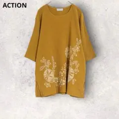 アクション　半袖シャツ　チュニック　和柄　ちりめん風　綿・麻混　L〜LL 日本製