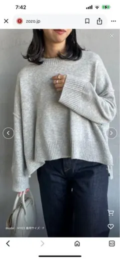 23AW☆ミズイロインド☆ワイドシルエット クルーネックニットセーター グレー