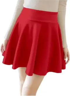 ミニスカート フレア ハイウエスト 伸縮性 赤　膝上 ストレッチ　訳あり