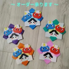 折り紙　　節分メダル✻ 赤鬼・青鬼・おかめサン ✻ (お顔のみver)