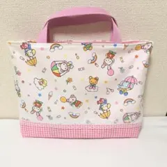 手提げ袋　レッスンバッグ　ベビーアニマル　ホワイト
