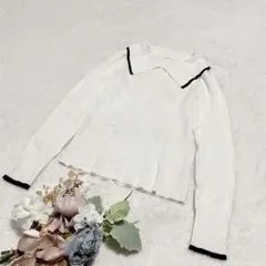 【ジーユー】GU リブバイカラーセーター ニット 長袖 ホワイト S