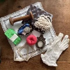 蚤の市 フランスアンティーク メルスリーセット 布地・リボン・レース ・雑貨