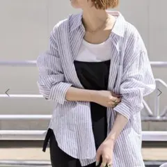 フレンチリネン レギュラーシャツ パープル ストライプのサムネイル