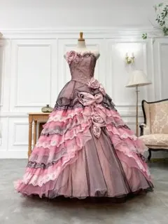 【ローラ】7〜11号ピンクフリルドレス結婚式二次会前撮り写真映えお色直し舞台礼服