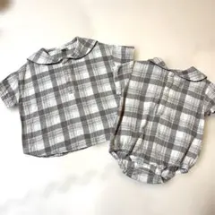 tete a tete チェック　セーラー　100ロンパース 80 リンクコーデ