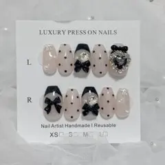 現品 ネイルチップ フレンチガーリー 量産型 ワンホン ちゅるん ハート リボン