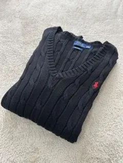 【美品/クリーニング済】ポロラルフローレン ピマコットン ケーブルニット 黒