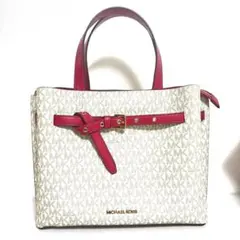 상태좋음 マイケルコース MK モノグラム ハンドバッグ 白 ピンク 2WAY