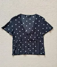 ZARA　水玉模様 Vネック 半袖ブラウス